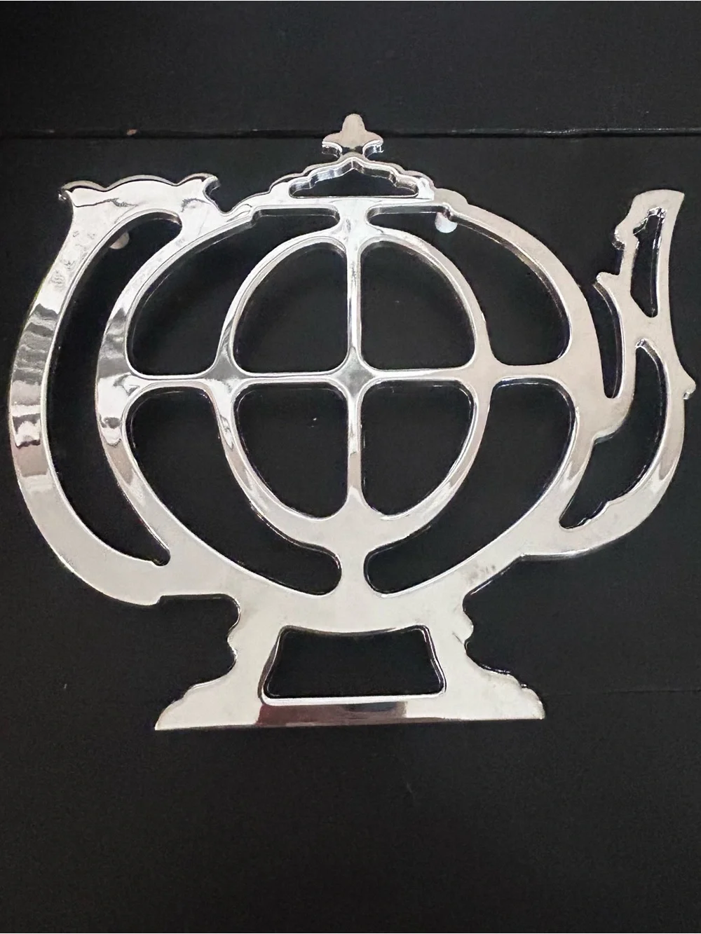 Silver Plated Teapot Shaped Trivet Hot Plate with Original Box Tea Decor